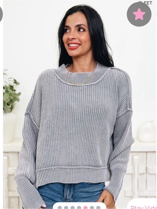 Zenana Outfitters Sweaters - Zenana Outfitters Ribbed Crewneck Sweater - Light Gray